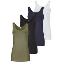 ONLY T-Shirt Damen Tank Top ONLLIVE LUV 4er Pack Slim Fit (Vorteilspack, 4-tlg) kurzarm Sommershirt mit Rundhalsausschnitt