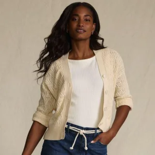 Cardigan aus Leinenmix für Damen, Damen, size: regular, Elfenbein, Baumwolle/Leinen/Baumwoll-Mischung, by Lands' End