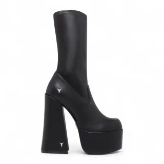 Windsorsmith Damen-Stiefel mit wadenhohem Plateau und Gothic-Absatz in Schwarz – Saviour