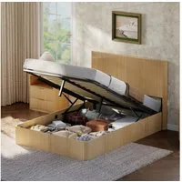 BBWL Bett mit Stauraum hydraulisches Lift Bett Rillenoptik Massivholz Lattenrost, Bett Metallrahmen modernes Schlafzimmerbett