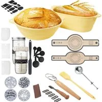 Refined Living Gärkorb Silikon Gärkörbchen Länglich 40st Komplettset Brot Backen Zubehör, (mit 2er Faltbar Gärkorb Brot 9 Zoll Gärkorb Rund und 10 Zoll Oval), Bäckermesser, brotbacken starter set backen geschenke für brotbäcker