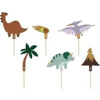 partydeco Tortenstecker, Cake Topper Dinosaurier 8-12cm 6er Set Grün / Braun / Flieder