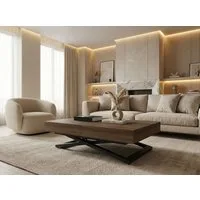 WFL GROUP Couchtisch Cavetta U höhenverstellbar ausziehbar mit schwarzen Metallbeinen (MADE IN EU, erhältlich in einer Größe – 120x80x27-76 cm, ausziehbar auf 200 cm), industrial Tisch in Holzoptik für Küche, Esszimmer oder Wohnzimmer