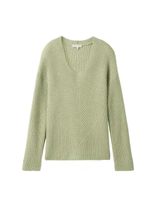 Tom Tailor - Strickpullover mit V-Ausschnitt pure sage melange - Gr. - XXL