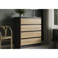 Home Collective Kommode mit 4 Schubladen Kommode schmal Holz Schrank (Highboard Anrichte Schlafzimmer Wohnzimmer Flur Büro Organizer), Kommode 76 cm breit Schrank mit Schubladen Anthrazit / Artisan Eiche