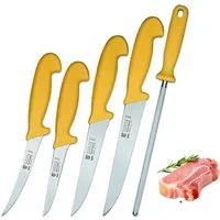 SMI Messer-Set Metzgermesser Set Solingen Fleischmesser Wetzstahl Ausbeinmesser (5-tlg), 5-tlg
