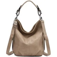 ITALYSHOP24 Schultertasche DAMEN SHOPPER Hobo Bag Umhängetasche Handtasche City Bag Cross-Over (Spar-Set: Henkel Tasche mit Schultergurt, Workbag Leder Optik, 2-tlg., mit Henkel und Schultergurt), Damentasche Freizeit Abend Leder Optik Henkeltasche R
