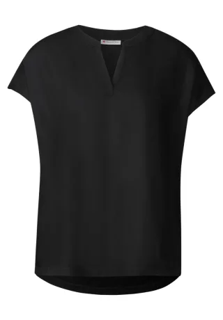 Street One - Split Neck Bluse in Unifarbe schwarz - Gr. - 36