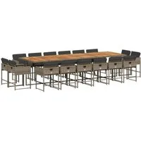 vidaXL Garten-Essgruppe 17-tlg. Garten-Essgruppe mit Kissen Grau Poly Rattan, (16-tlg)