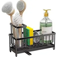 SURFOU Küchenorganizer-Set Spülbecken Organizer Küchen Organizer Spüle Organizer Schwammhalter, (Sink Caddy Kitchen Organizer, Schwammhalter Spülorganizer, Spülmittel Halterung, Spülutensilien Aufbewahrung,Hochwertiger Kohlenstoffstahl, Waschbecken A