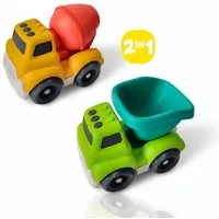 alldoro Spielzeug-LKW 2er Set Spielzeugautos Betonmischer & Kipplaster für Kinder ab 1 Jahr, Baustellen-Fahrzeuge aus nachhaltigem Material für drinnen & draußen