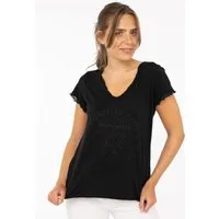 Zwillingsherz T-Shirt "Positive Mind" V-Ausschnitt, Kurzarm, Used-Look, Baumwolle, ausgefranste Kanten