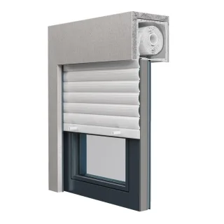 Schüco Fenster mit Rollladen, Aluminium-Fenster AWS 90.SI+, Anthrazitgrau RAL 7016, 800 x 800 mm, festverglast, individuell konfigurieren