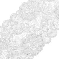 maDDma Spitzenband Elastische Spitze ab 1m x 140mm Blumenmuster Floral Tischläufer, weiß