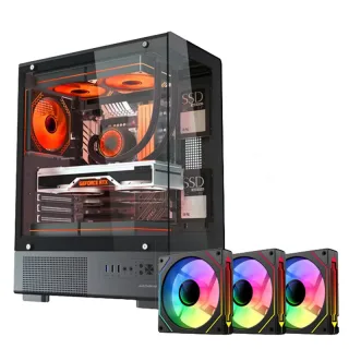 Panoramic Tempered Glass E-ATX Gaming PC Case with 3 ARGB FanSupport Up to 320mm GPU & 280mm Radiator USB3.0 USB2.0 Au