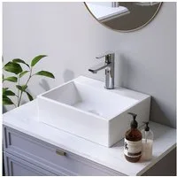 AQUALAVOS Aufsatzwaschbecken Kleines Eckiges Waschbecken Keramik Ohne Überlauf Weiß 38,5x30,5x12cm, Langlebig Robust Pflegeleicht Einfache Installation für Bad& Gäste-WC
