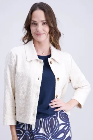 signe nature - Kurzer Blazer mit Strukturmuster und 3/4-Ärmeln beige - Gr. - 46