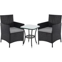 SVITA Balkonset BROOKLYN BISTRO, (Set (3-tlg), 1 Tisch, 2 Stühle), Sitzgruppe, Polyrattan, inkl. Kissen, Schwarz