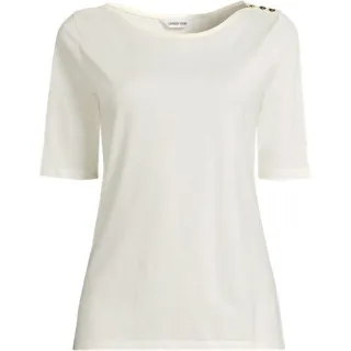 Supima® T-Shirt mit U-Boot-Ausschnitt und geknöpfter Schulter, Damen,  Orange, Baumwolle, by Lands' End