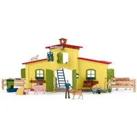 Schleich® Spielwelt FARM WORLD, Großer Stall mit Tieren und Zubehör (42605), (64-tlg)