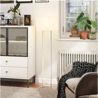 HOMCOM Stehlampe LED Stehleuchte mit Leinen-Lampenschirm, minimalistisch, Nachtlicht, Fußschalter, LED, Neutralweiß, Nachtleuchte für Schlafzimmer Weiß