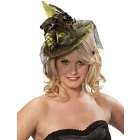 Rubie´s Hexen-Kostüm Hexenhut grün - für Karneval Faschingskostüm Damen, Eleganter Mini-Spitzhut mit Federn und Tüllschleier