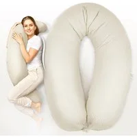 SEI Design Stillkissen Seitenschläferkissen XXL Babynest - Baby Erstausstattung Neugeborene, Schwangerschaftskissen 190x30 cm, Schwangerschaftskissen mit Bezug, Musselin Bezug 100% BIO Baumwolle, 100% Vegan