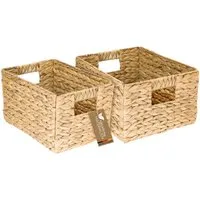 HMF Aufbewahrungskorb Aufbewahrungskorb aus Wasserhyazinthe, Korb mit Tragegriffen zur (2 St., 2er Set), Aufbewahrung für Badezimmer Küche und Wohnbereich, Größe M + L, Natur