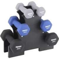 kehot Hantel-Set 6-tlg. Kurzhantel-Set aus Schaumstoff mit Wabenmuster - 2x1/2/3kg, (Rutschfeste Oberfläche, inkl. Ständer für Heimtraining, Fitnessstudio, Platzsparend Kurzhantel-Set für Krafttraining, Damen & Herren), Bestehend aus 2x Grauen, 2x Bl