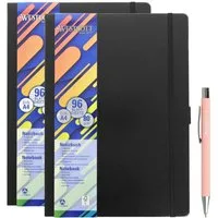 WESTCOTT Notizbuch DIN A4 kariert (2er-Set) inkl. PRIMESOFT Kugelschreiber, 80 g/m² FSC, Innentasche, Lesezeichen, Gummizug, Stifthalter