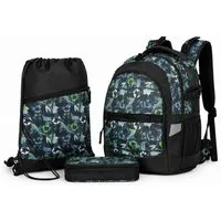 kamelshopping Schulrucksack Kinder Schulrucksack mit Federmappe & Sportbeutel Gepolsterter Rücken, Zum Schulbeginn, inkl. Regenhülle