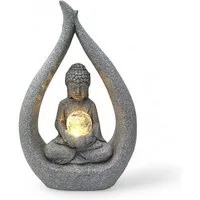 Arnusa Gartenfigur Solarleuchte Buddha Granit-Optik 46 cm Gartenfigur Statue beleuchtet, (mit Glaskugel), warmweiß Gartenskulptur