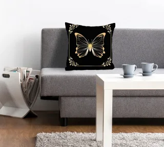queence Dekokissen "Pascal" Kissenhülle,Schwarzer Hintergrund,Goldener Schmetterling,Eleganz