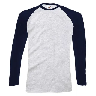 Fruit of the Loom - T-Shirt für Herren - Baseball Langärmlig (Grau/Marineblau)