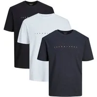 Jack & Jones T-Shirt 3er Pack Star JJ (Spar-Set, 3-tlg) T-Shirt - Baumwolle - Atmungsaktiv - Mit Print auf der Brust