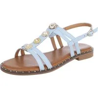Ital-Design Damen Sandale mit Zierelementen und Fersenriemen Riemchensandalette (92002729) Blockabsatz Riemchensandalen in Hellblau