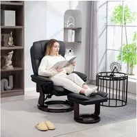 HOMCOM Relaxsessel 360°drehbarer TV-Sessel mit Hocker, Taschenfeder (Ruhesessel, 2-St., Fernsehsessel), für Wohnzimmer, Kunstleder, Schwarz
