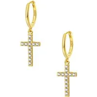 Hey Happiness Paar Creolen Ohrringe Damen Zirkonia Kreuz Anhänger, Vergoldete Creolen Kreuz Silber 925, Geschenk Idee