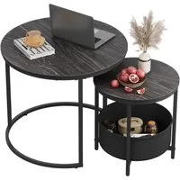 WLIVE Couchtisch Couchtisch 2er‑Satztisch rund mit Stauraum, (Beistelltisch mit Stoffkorb & Metallgestell, Holzoptik, 2er Set), 2 in 1 Verschachtelung