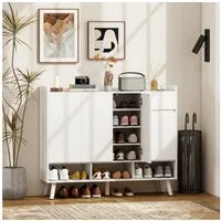 HOMCOM Schuhschrank Schuhregal mit 4 Türen, Druck zum Öffnen-Design, Schublade (Schuhkommode, 1-St., Schuhaufbewahrung) verstellbare Regale, Weiß