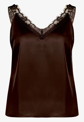 zero - Ärmellose Bluse mit Spitze braun - Gr. - 36