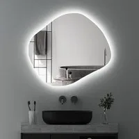 WDWRITTI Badspiegel mit Beleuchtung LED Spiegel Badspiegel 3Lichtfarben Dimmbar (Dekospiegel Asymmetrisch Spiegel, 74x64cm), Energiesparend, IP44
