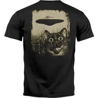 Neverless Print-Shirt Herren T-Shirt Backprint UFO Katze Alien Print Rücken-Aufdruck mit Print