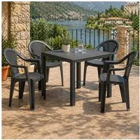 Progarden Garten-Essgruppe Gartenmöbel Sitzmöbel Kunststoff 5 Tlg. Set, (Set, 5-tlg., Tisch + 4 Stapelstühle), UV-Beständig, Robust, Wetterfest, Made in Italy, Hochwertig