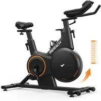 MERACH Heimtrainer mit Magnetwiderstand, 6° Bergneigung & 10kg Schwungrad (Fahrradtrainer mit Bluetooth, Kinomap kompatibel, Fitnessbike, mit 16 präzisen Stufen, elektrisch verstellbarem Luftkissen-Sitz), leise und komfortabel für realistisches Fahre