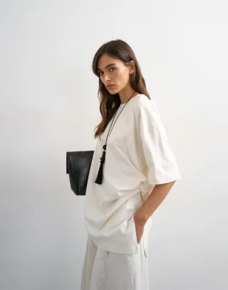 TOPSHOP - TSRIKKA OVERSIZED KNOT TEE JRS Ivory Cream - Gr. - M