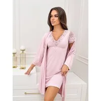 Donna Nachthemd Damen-Negligé Damen Sleepshirt mit Spitzen-Kurzarm