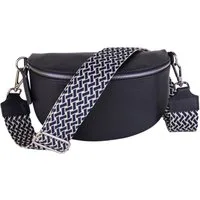 MIRROSI Bauchtasche Damen, Echtleder, Leder, Made in Italy, Umhängetasche, Brusttasche, (Schultertasche für jeden Anlass (1 Tasche & 2 Gurte), 3 Größen auswählbar), Crossbody Bag, Schwarz, gemusterten& verstellbaren Schulterriemen