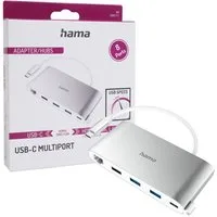 Hama USB-Verteiler USB-C 3.2 USB-Hub 8-Port USB-Adapter Multiport, USB 3.2 4K HDMI-Ausgang VGA USB-Verteiler