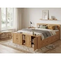 OTTO home Massivholzbett Paula, mit Türen und Ablage, Schublade optional, Landhausstil (B/T/H: 148,8/224,4/82 cm), Massive Kiefer, extra viel Stauraum im Fußteil, FSC®-zertifiziert
